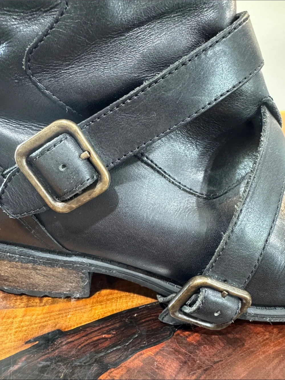UGG Moto Black Leather Buckle Ankle Boots Size 12 - Picture 10 of 11